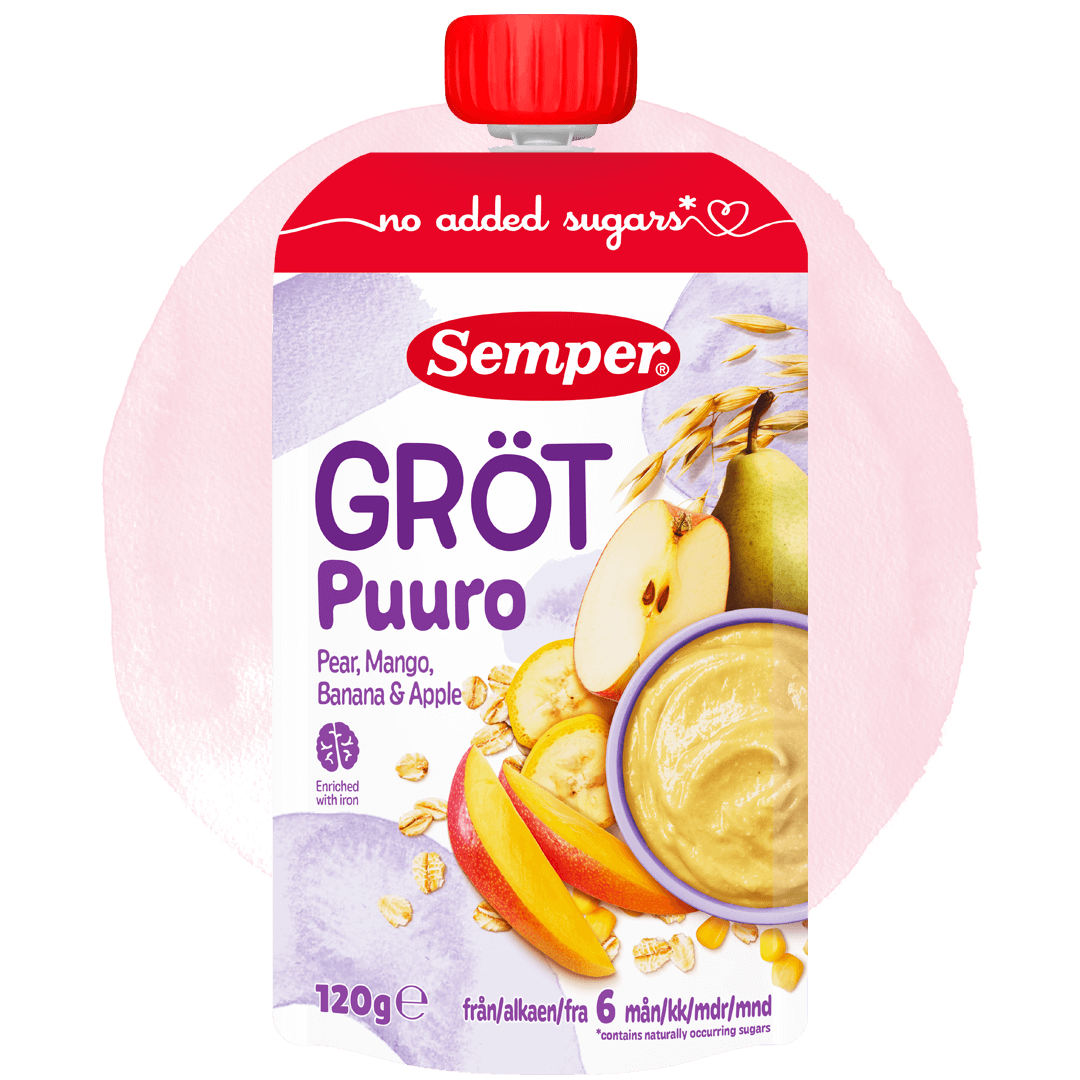 Spiseklar grøt med pære, mango, banan & eple
